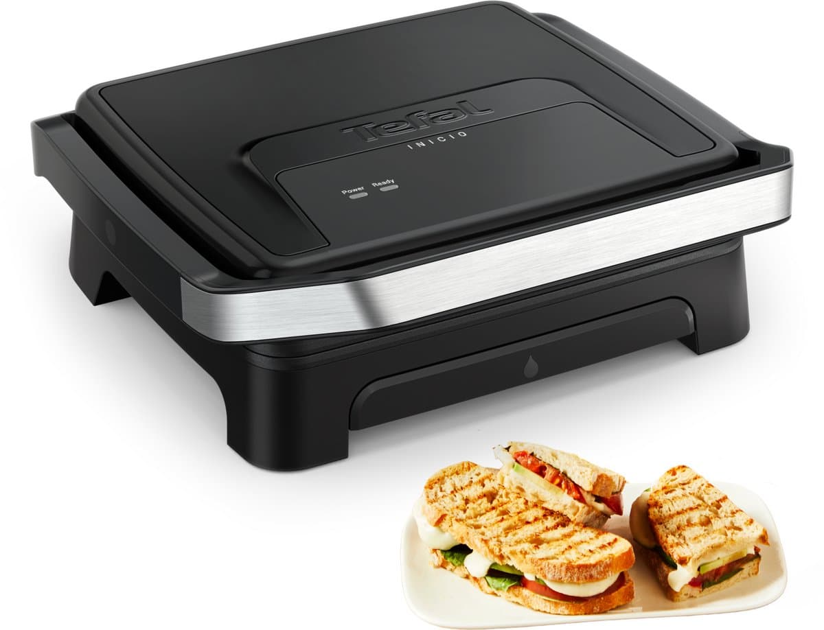 Tefal Inicio Classic GC2718 Paninimaker & Contactgrill - Geschikt voor panini's en meer - Anti-aanbakplaten - Vet opvangbak - Verticaal Opbergen - 1500W - Zwart
