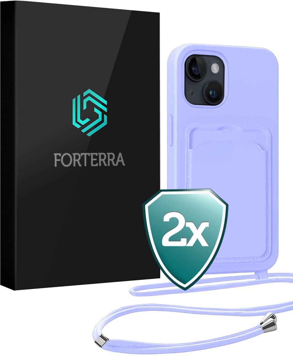 Hoesje Geschikt voor iPhone 13 Pashouder Case Siliconen Hoes Met Koord - Hoes Geschikt voor iPhone 13 Met Telefoonkoord Hoesje Back Cover Met Pasjeshouder - Lila - 2 PACK