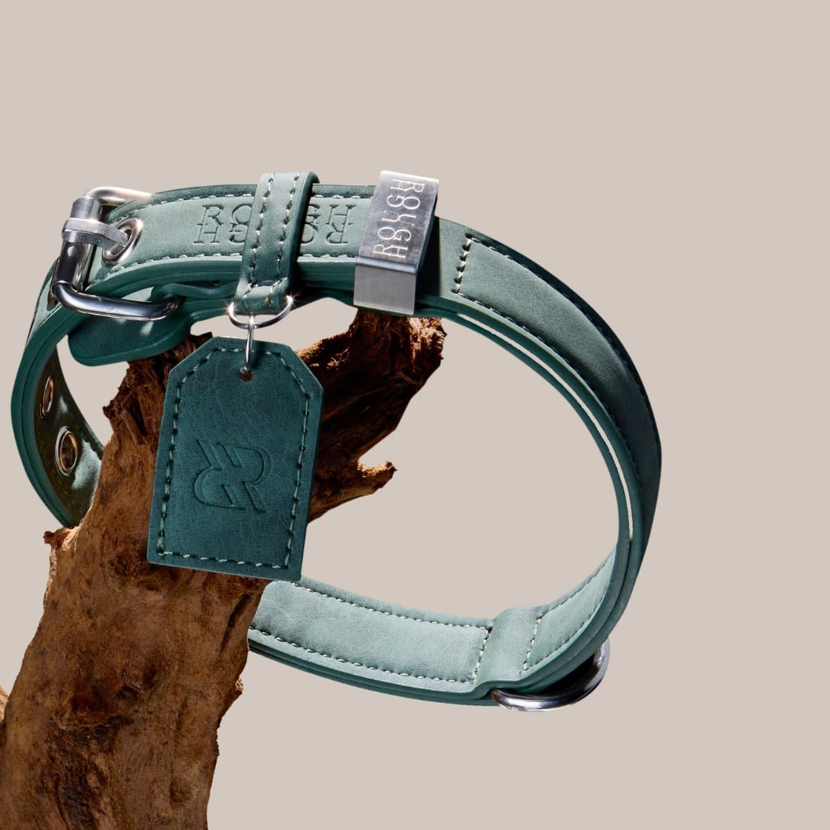 Rough Rough Leren Hondenhalsband - Sterke Halsband voor Grote Hond - Leer (vegan) - Bos Groen maat L