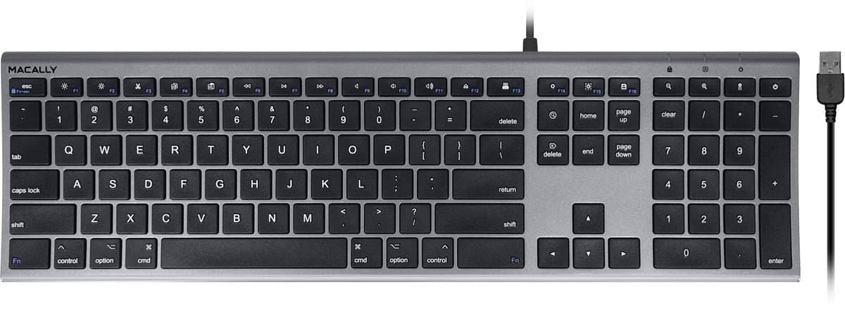 Macally ACEKEYSG Super dun bedraad USB-A toetsenbord voor Mac - Zwarte toetsen/Donker grijs - US English (QWERTY)