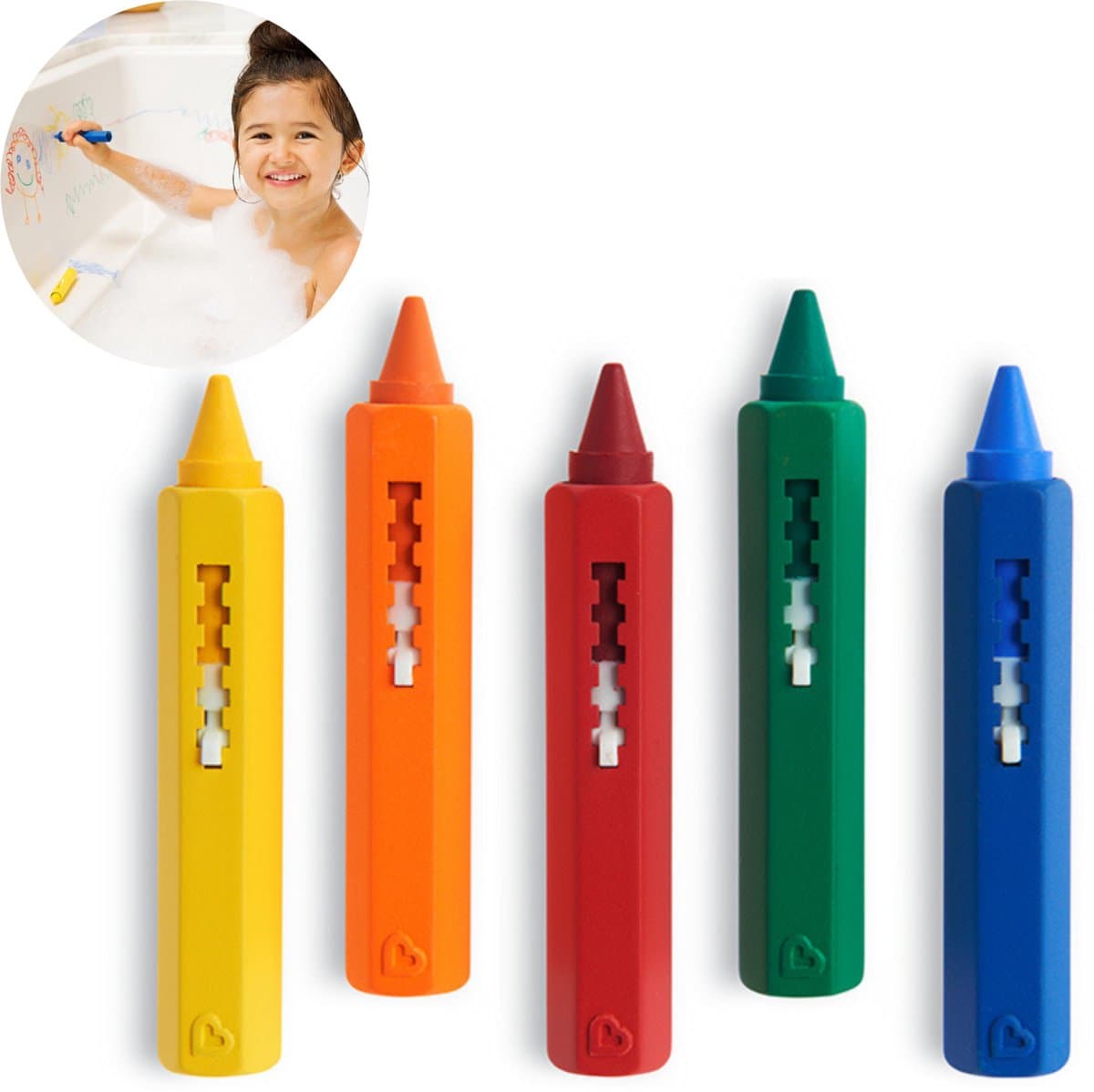 Munchkin Badkrijtjes - Kleuren in Bad - Badspeelgoed - Badkrijt - Set van 5 kleurrijke Bad Stiften - Makkelijk te wassen - Douche krijtjes - Vanaf 12 Maanden - voor tegels en de badkuip