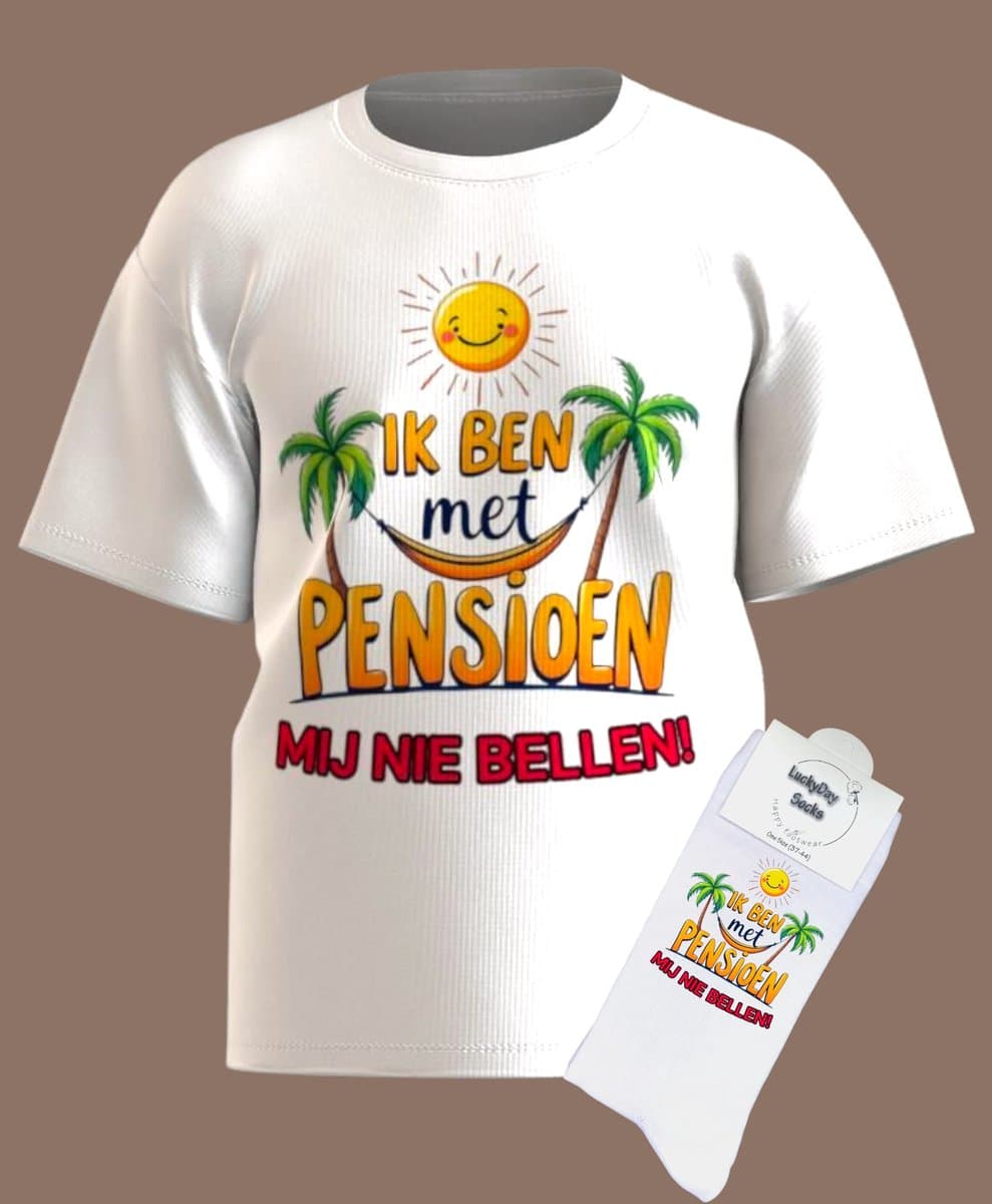 Gift Set - Pensioen - T-shirt - Pensioencadeau - Pensionado - LuckyDaySocks - Uniek cadeau - Afscheidscadeau - Maat XXL