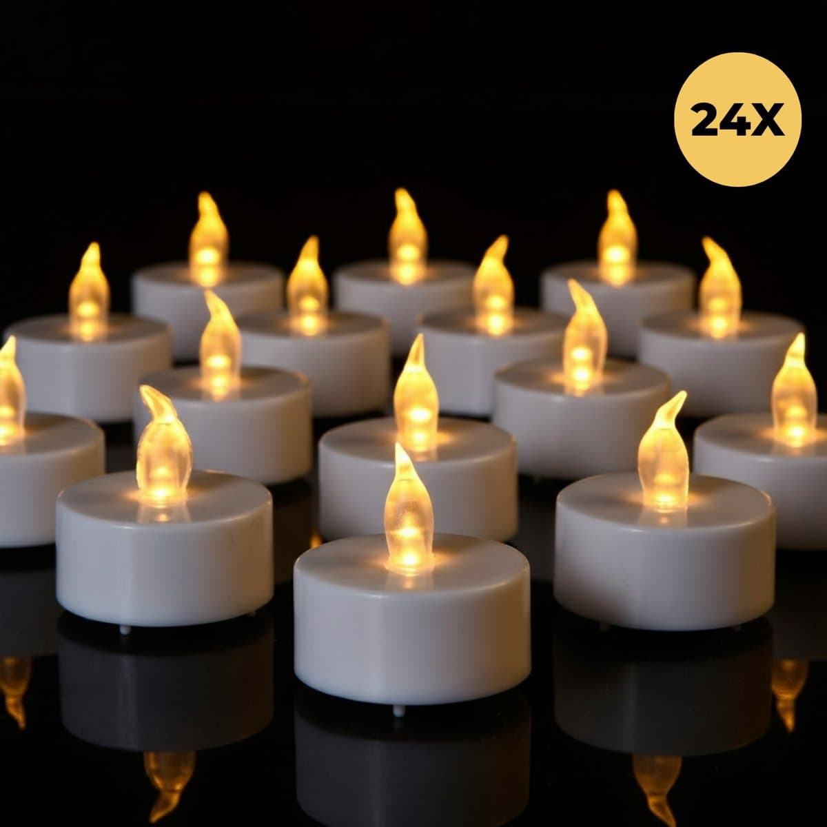 Lomera LED Theelichtjes - Theelichtjes met Timer - Flikkerende Vlam - Waxinelichtjes op Batterijen - Warm Wit LED - 24 Stuks - Realistisch Vlammetje - Batterijen - Sfeervol Licht - Automatische Uitschakeling - Waxinelichtjes LED - Kaars - Kaarsjes