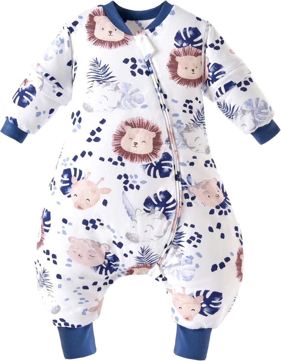 Famanu - Babywinterslaapzak met voeten, voor kleine kinderen, het hele jaar door, afneembare mouwen, A zebraleeuw/2,5 TOG, 90/babyhoogte