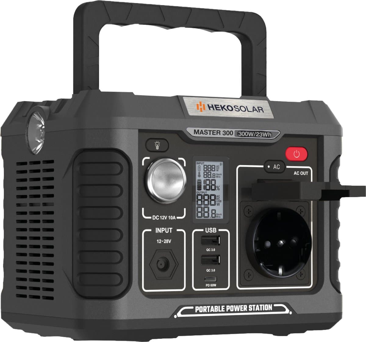 Heko Solar® Master 300 - Powerstation - 300W (600W Piek) - 231Wh Capaciteit - Draagbaar - Geschikt voor Zonnepanelen - Generator - Voor Noodpakket, Stroomuitval, Kamperen en Outdoor