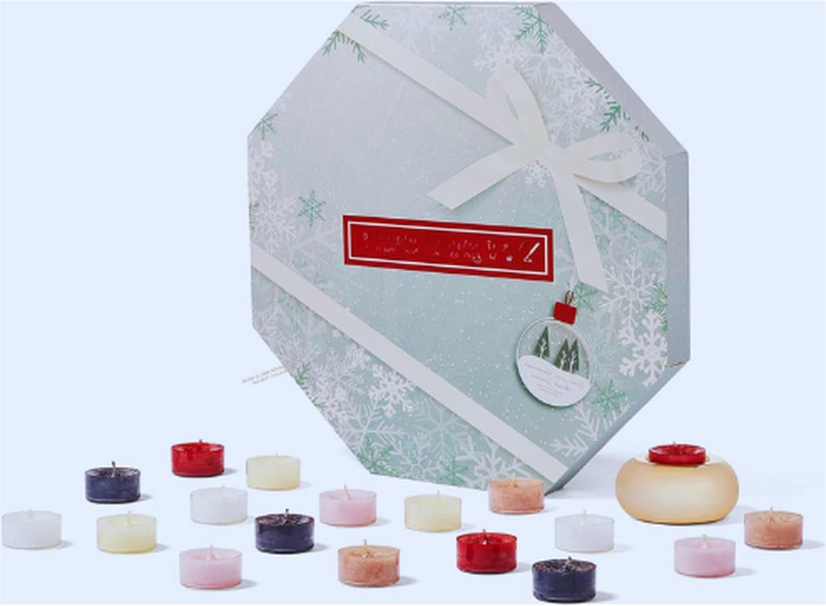 Adventskalender 2022 Krans - Geurkaarsen Geschenkset - 24 Geurtheelichtjes En 1 Theelichthouder - Snow Globe Wonderland Collectie [Energieklasse A]