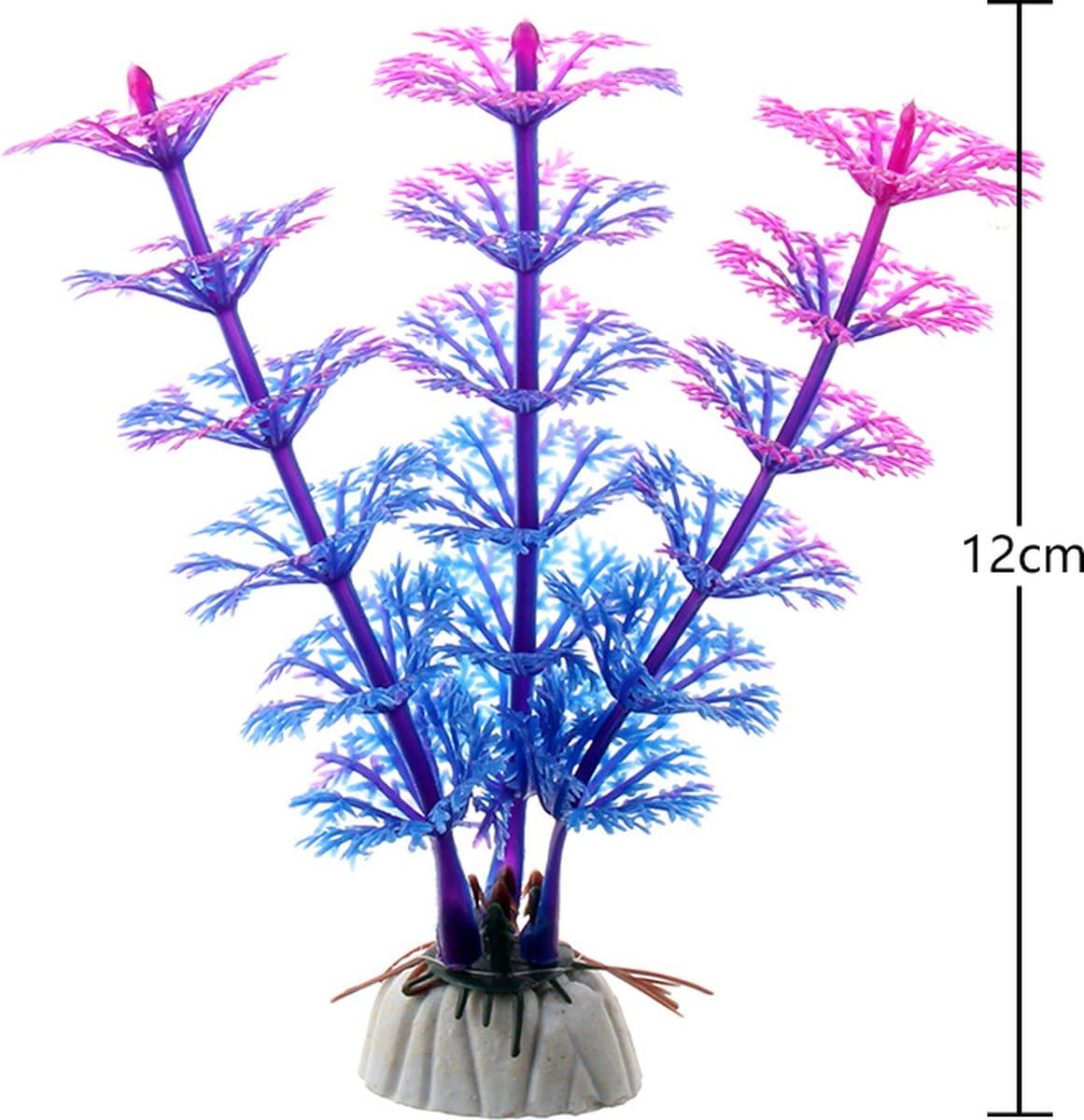 Aquarium plantje op nep steen - Kunstplant paars - Waterplant 12 cm - Geschikt voor terrarium