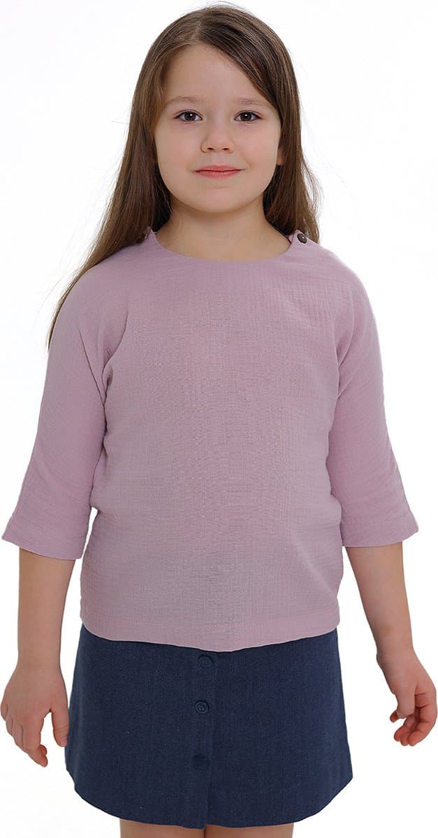 RobyKris Meisjes Blouse - Katoenen mousseline - Poederroze - Maat 110-116
