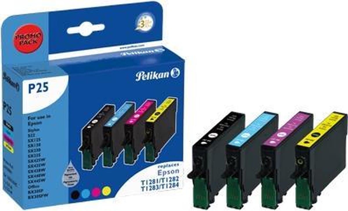 Pelikan P25 -T1281-T1284, Inktcartridge / Zwart / Cyaan / Magenta / Geel