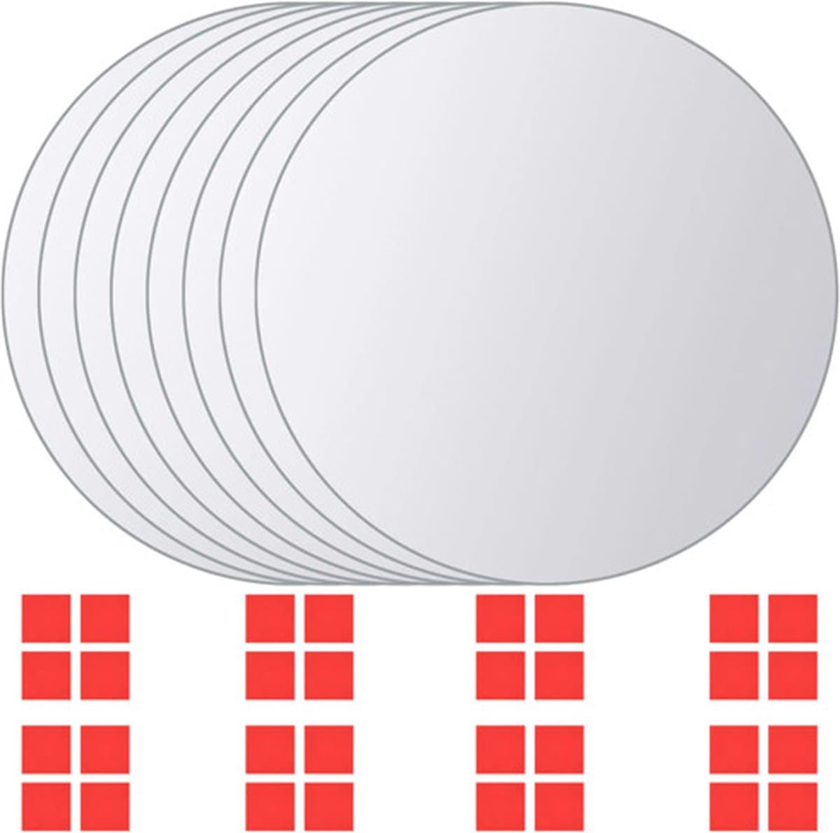 vidaXL Set van ronde glazen spiegeltegels - 8 stuks, 15 cm, Zilver