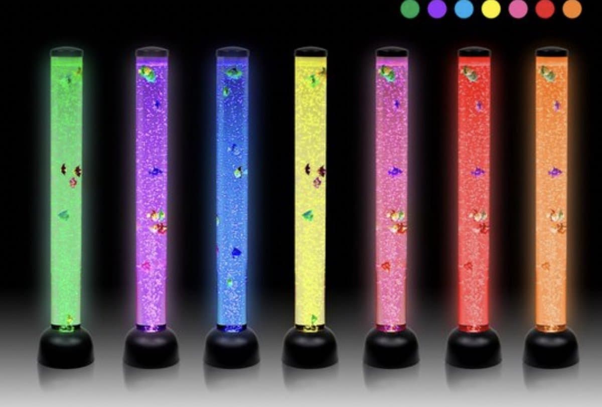 Snoezel water bubbel zuil 80 cm hoog kleuren leds, met draadloze afstandsbediening