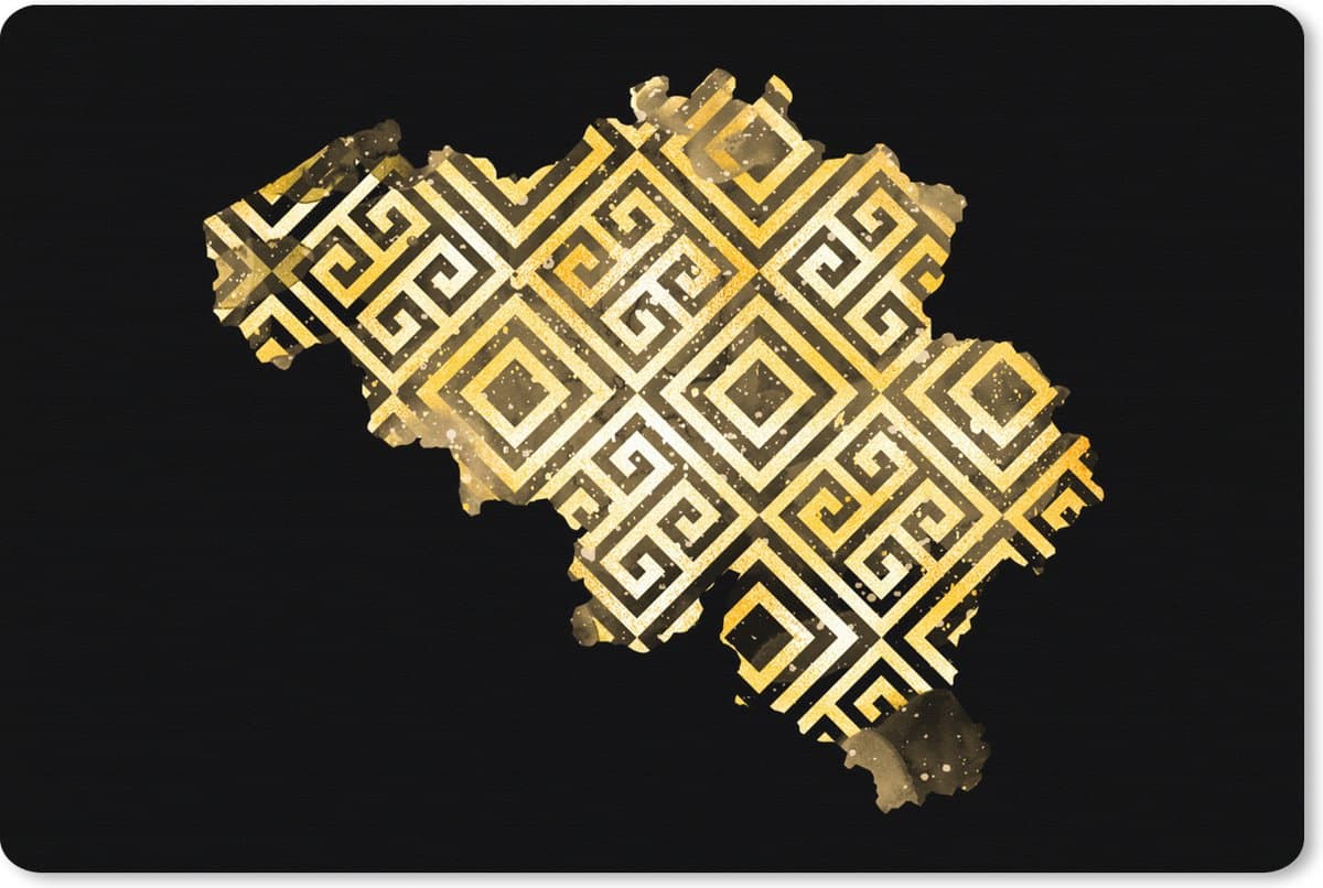 Muismat XXL 90x60 cm - Bureau onderlegger - Bureau mat Kaart België - Goud - Patroon - Bureaumat - Gaming mousepad xl - Bureaulegger groot - Computer deskmat