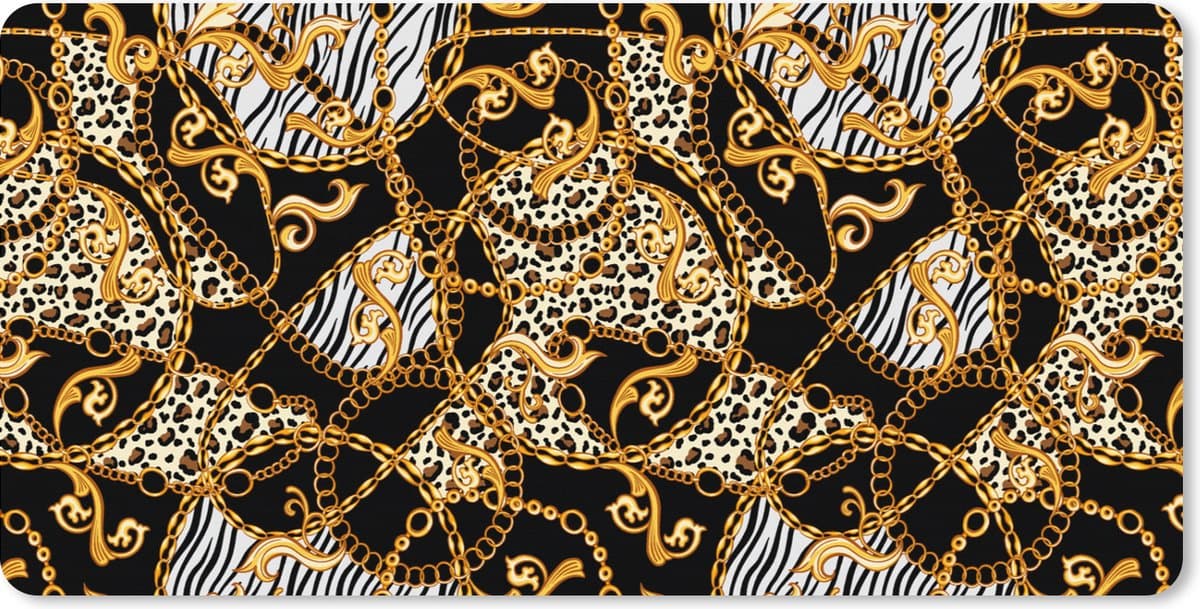Muismat XXL 80x40 cm - Bureau onderlegger - Bureau mat Ketting - Goud - Panter - Zebra - Bureaumat - Gaming mousepad xl - Bureaulegger groot - Computer deskmat