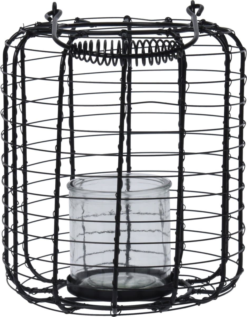 H&S - Windlicht -  Zwart -  Metaal -  Ø18,5x24cm