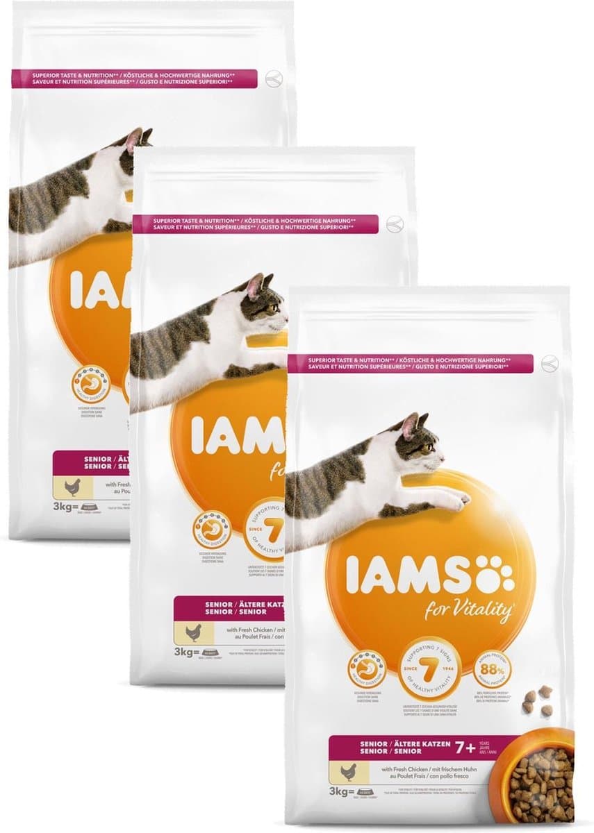 Iams Cat Senior 3 kg - Kattenvoer - 3 x Kip