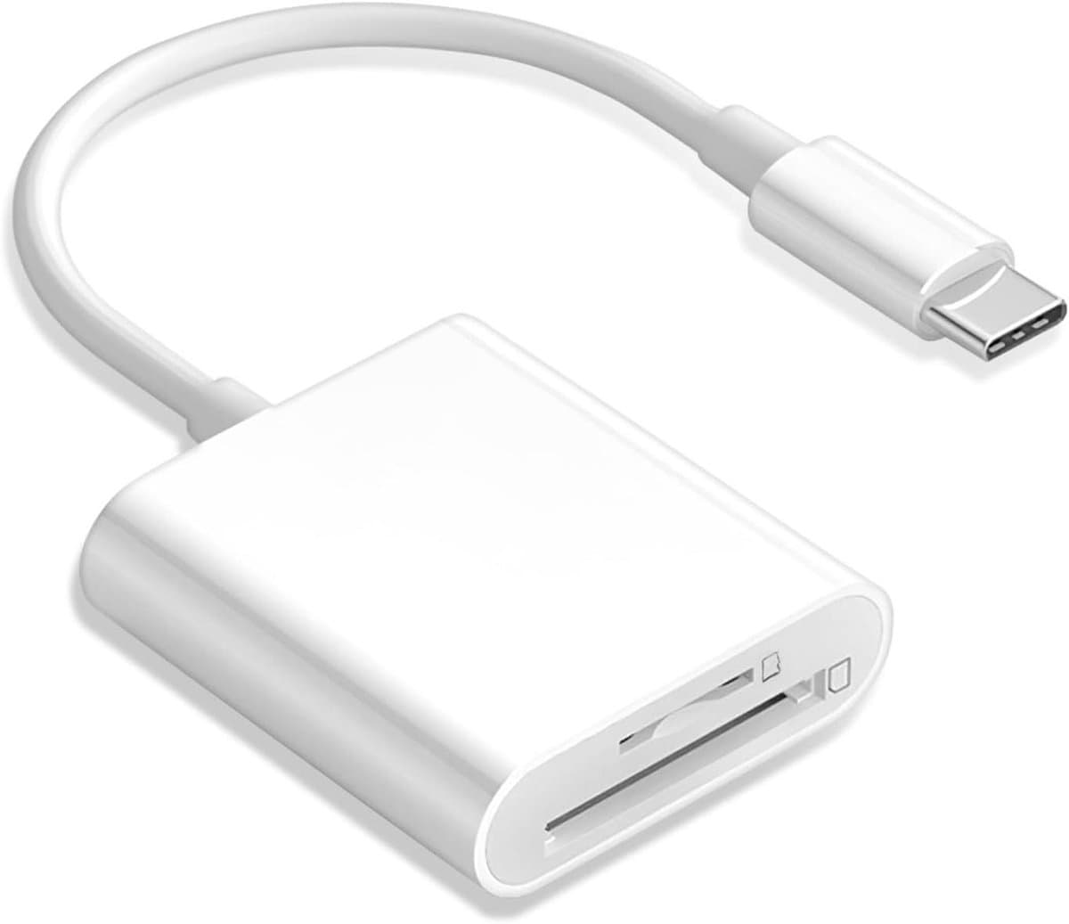 USB C SD Kaartlezer - Type C Geheugenkaartlezer - Foto's Overzetten - Dubbele Kaartsleuf - Tot 1 TB - Wit