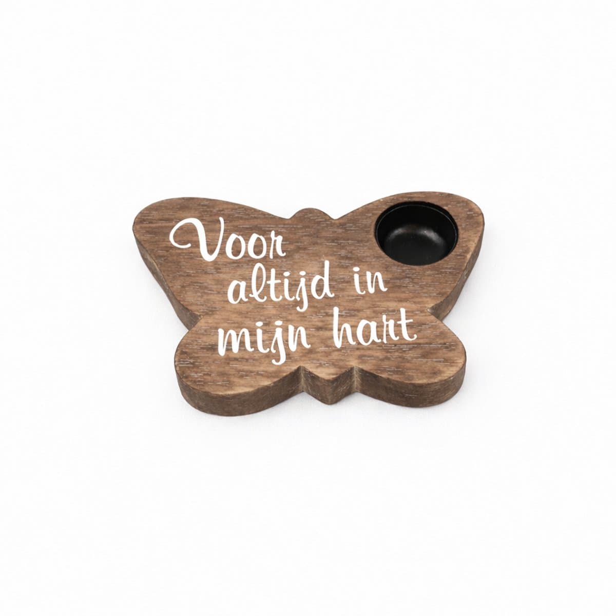 Houten tekstbordje - Vlinder - Voor altijd in mijn Hart - waxinelichtje - gedenklichtje