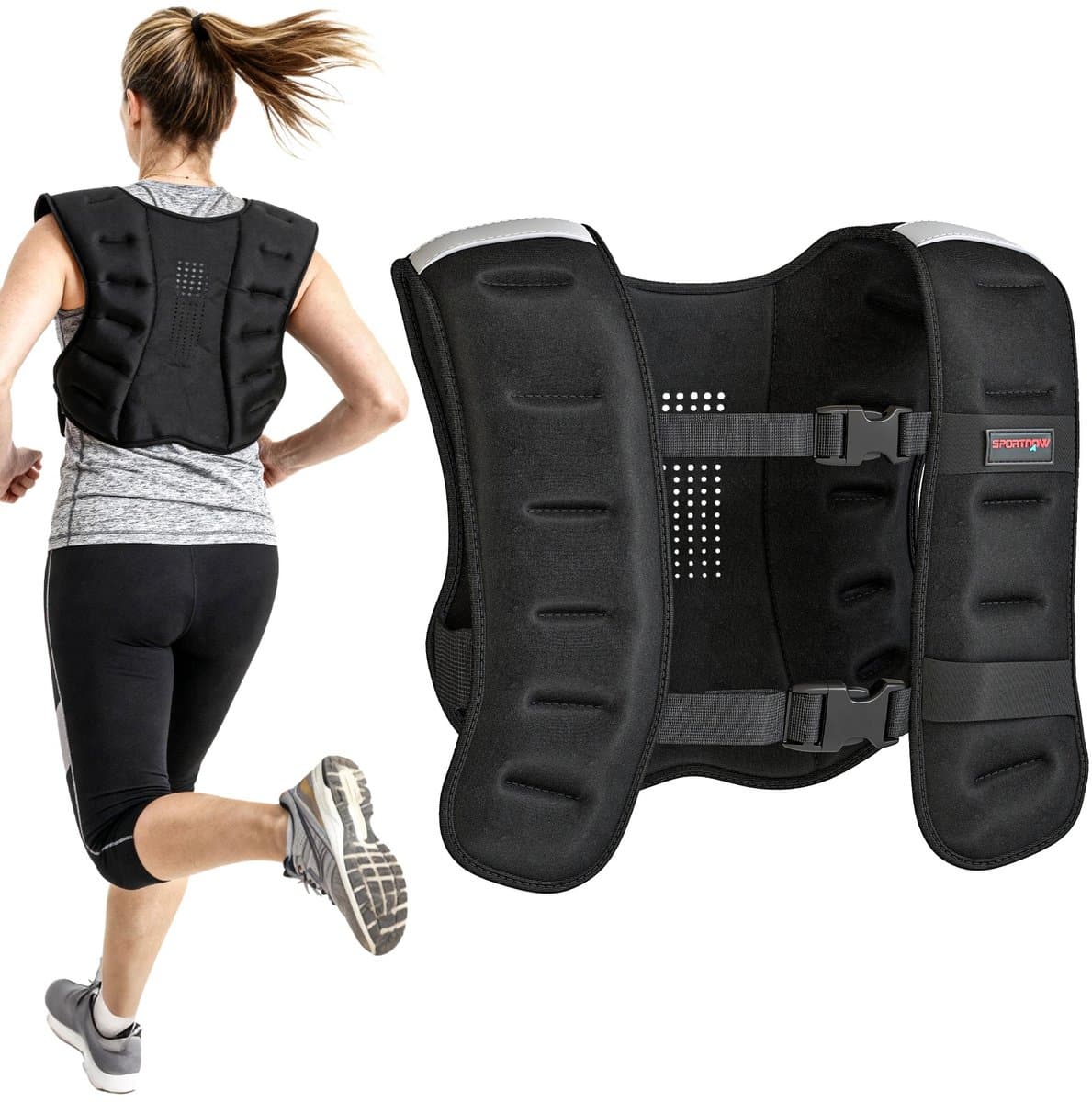 Bresht Trainingsvest - Gewichtsvest - 5 kg trainingsgewicht - Verstelbare banden - Reflecterende details - Zwart - 43 × 33 cm