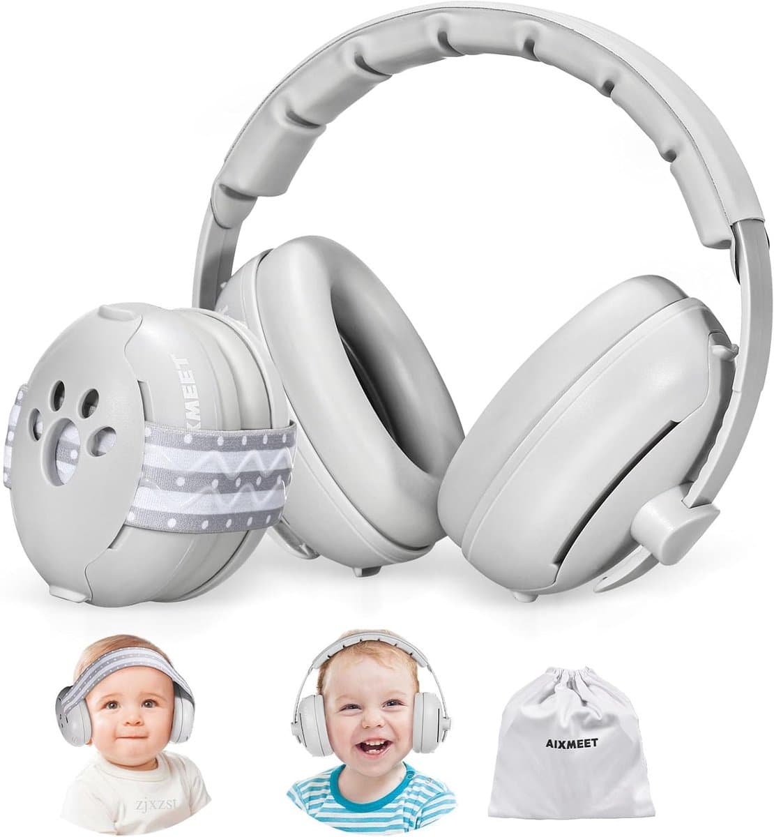 Baby gehoorbescherming - Oordopjes baby - Geluidsreductie baby - Zachte hoofdband - 16 x 15 x 4 cm - Grijs