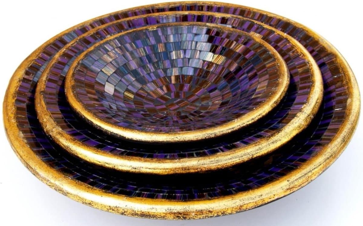 Mozaïekkom Set - Decoratieve Kom Onderzetter - Fruit Presenteren - Handgemaakt Glasmozaïek - Set van 3 - Violet