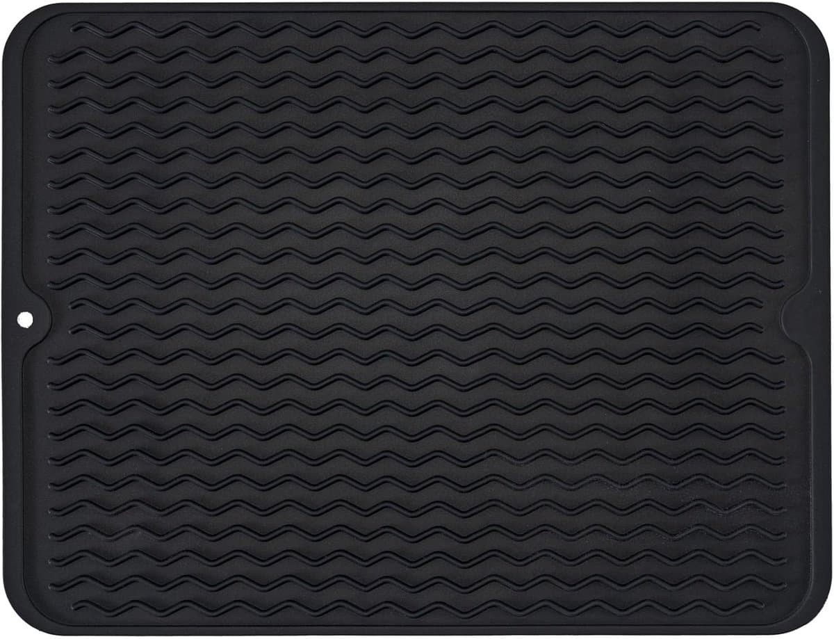 Siliconen afdruipmat - Antislip - Gemakkelijk schoon te maken - Afdruipmat - Hittebestendig - Keukenblad - Spoelbak - Koelkast - Lade -1 stuk- 40,6 cm x 30,5 cm - Zwart