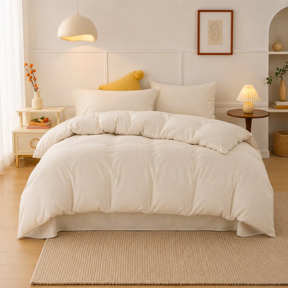 MeiLun Home Soft Living Beddengoedset 3-delig – 90 x 200 cm + 32cm Hoeslaken – Cream Beige – 100% Gewassen Katoen – incl. Dekbedovertrek, Hoeslaken, 1 Kussensloop + Gratis Hoofdkussen