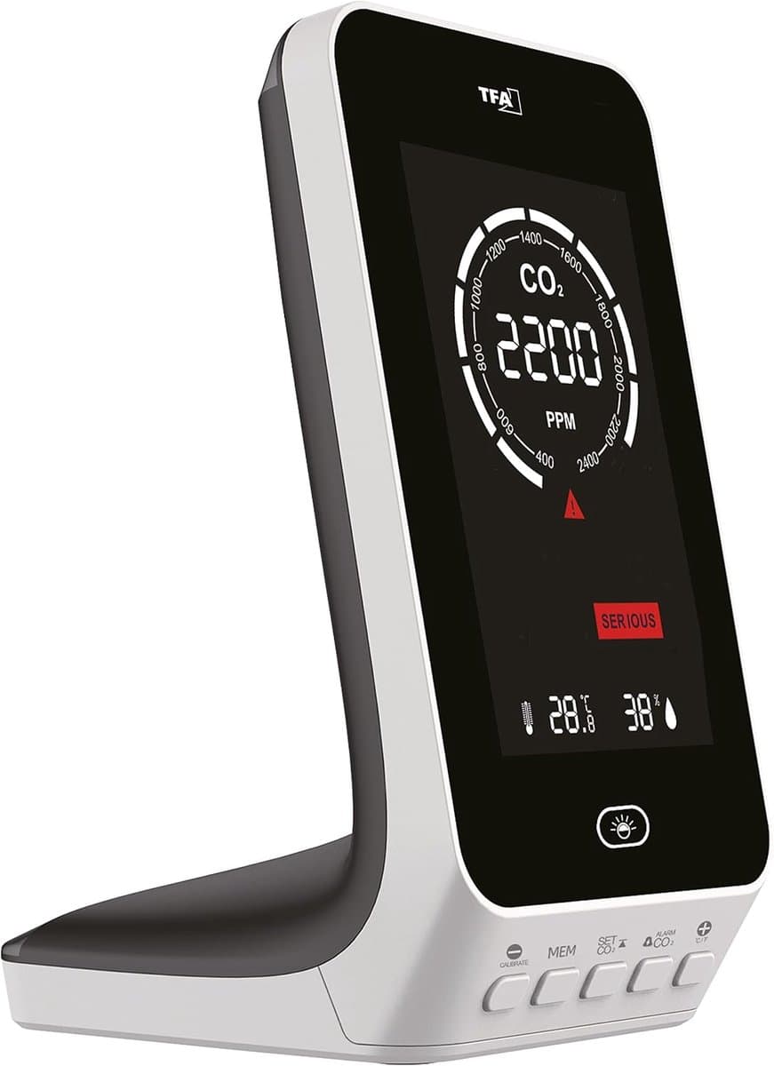 Thijox - CO2-Monitor met Verkeerslichtweergave, Temperatuur- en Luchtvochtigheidsmeter, Alarmfunctie, Wit, 77 x 96 x 144 mm voor Gezond Binnenklimaat