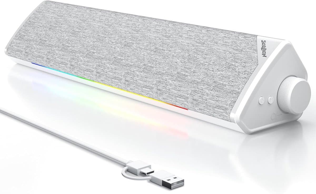 Thijox - R60 LED Soundbar - USB Bluetooth 5.3 Luidspreker voor PC, Laptop, Monitor, Gaming - Computerboxen met 3,5 mm Jack en USB-C Aangedreven - Wit