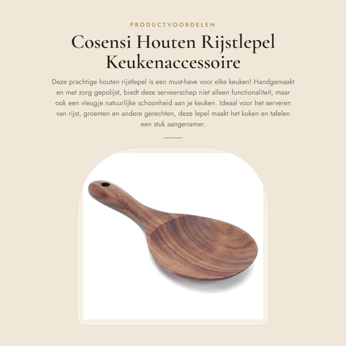 Dailygoods- Rijstlepel Houten - Keuken Lepel - Handgepolijst - 18 x 8 cm - Lichtgewicht - Onderhoudsadvies - Keukenlepel