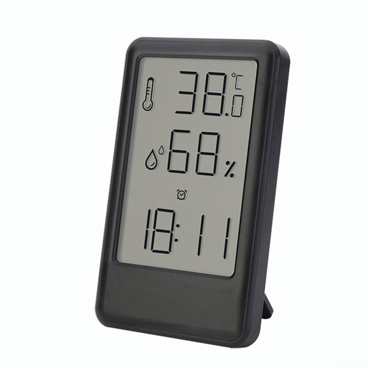 Digitale thermometer/hygrometer met dubbele weergave – schakelbare C/F-eenheden – omgevingsmonitor voor keuken, babykamer (zwart).