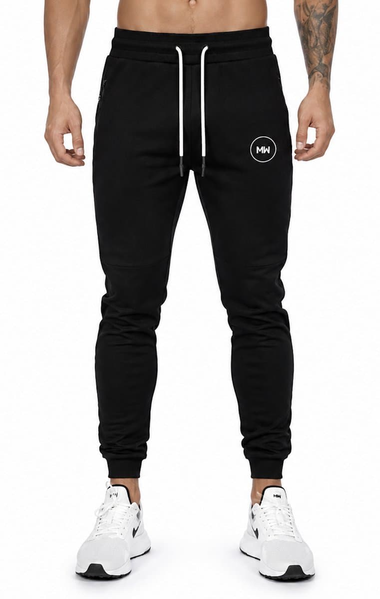 MW® - Trainingsbroek Heren - Joggingbroek Heren - Lange Trainingsbroek - Fitnessbroek - Zwart L