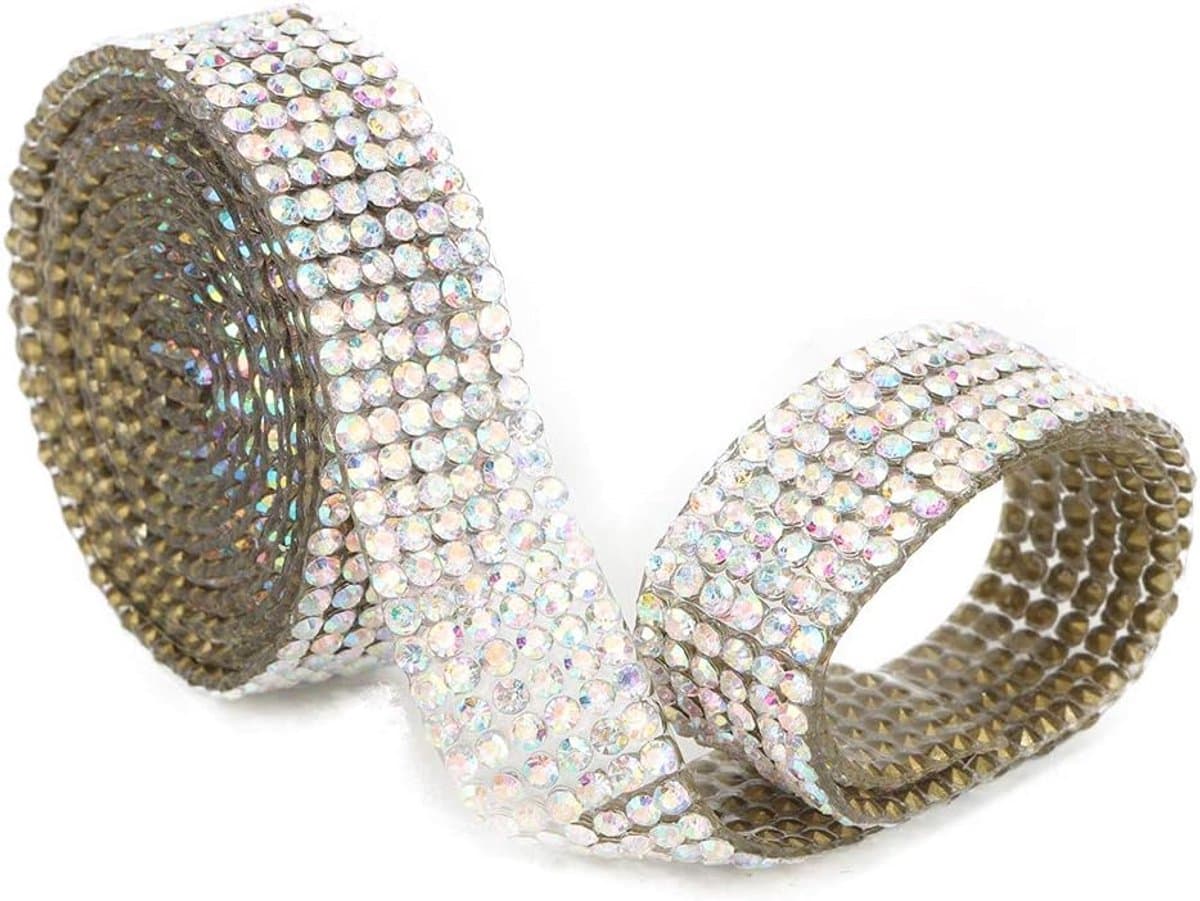1 M Kristal Glas Mesh Banding Ijzer op Applique Trouwjurk Schoenen Trim (AB kleur 6 rij 1 meter)