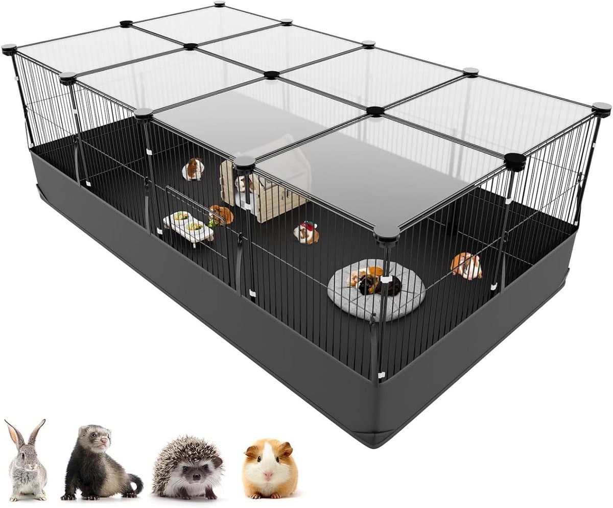 Kleine dierenkooi - Huisdier ren - Veilige verblijfplaats - Inclusief waterdichte bodem - 12 panelen - Zwart
