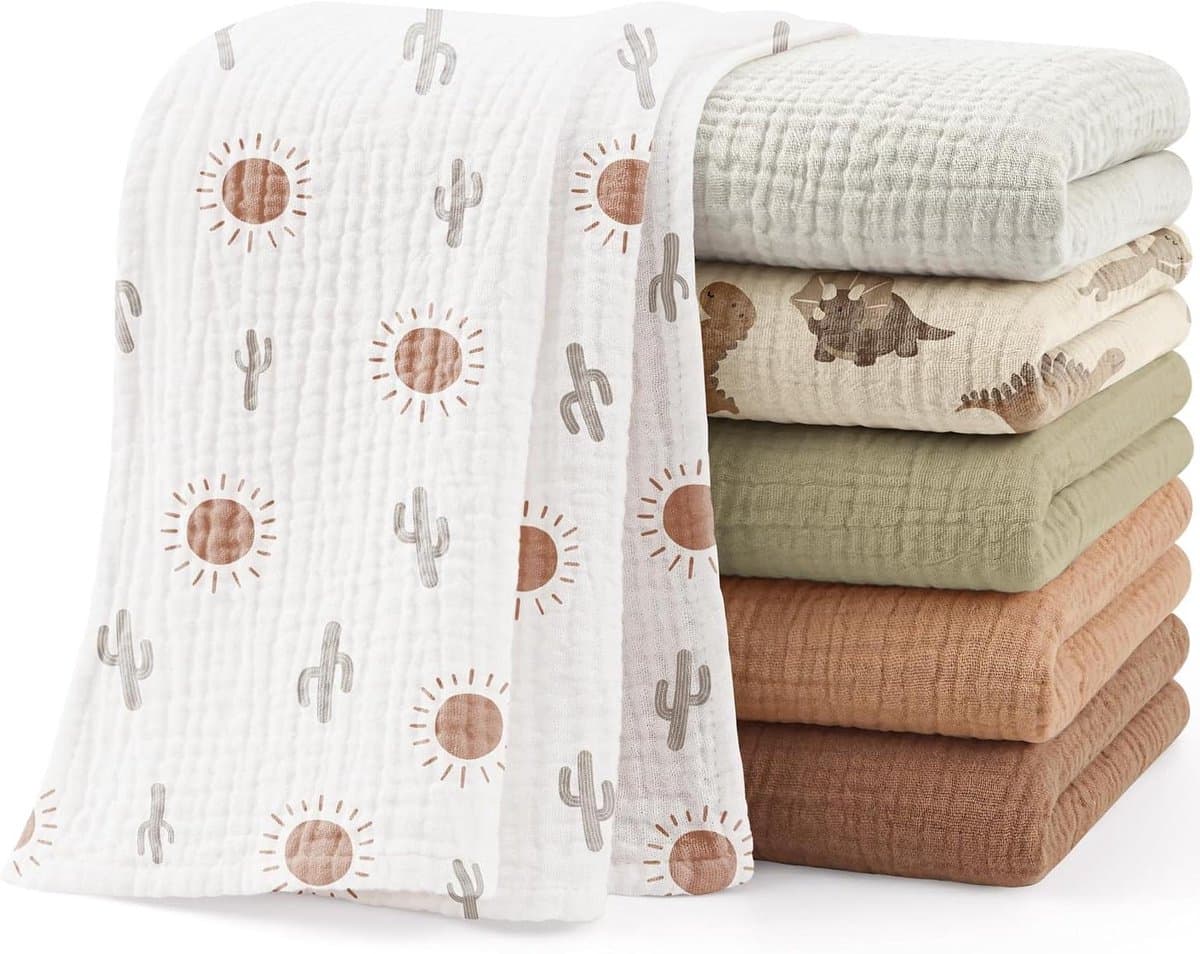 Mousseline Doeken - Baby Spuugdoeken - Baby Verzorging - Ultra Absorberend - 60x60CM 6 Stuks - Dinosaurus