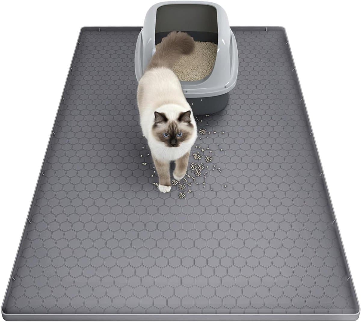 Kattenbakmat - Onderlegger - Huis Schoon Houden - Verhoogde Rand - 86 x 56 cm - Grijs