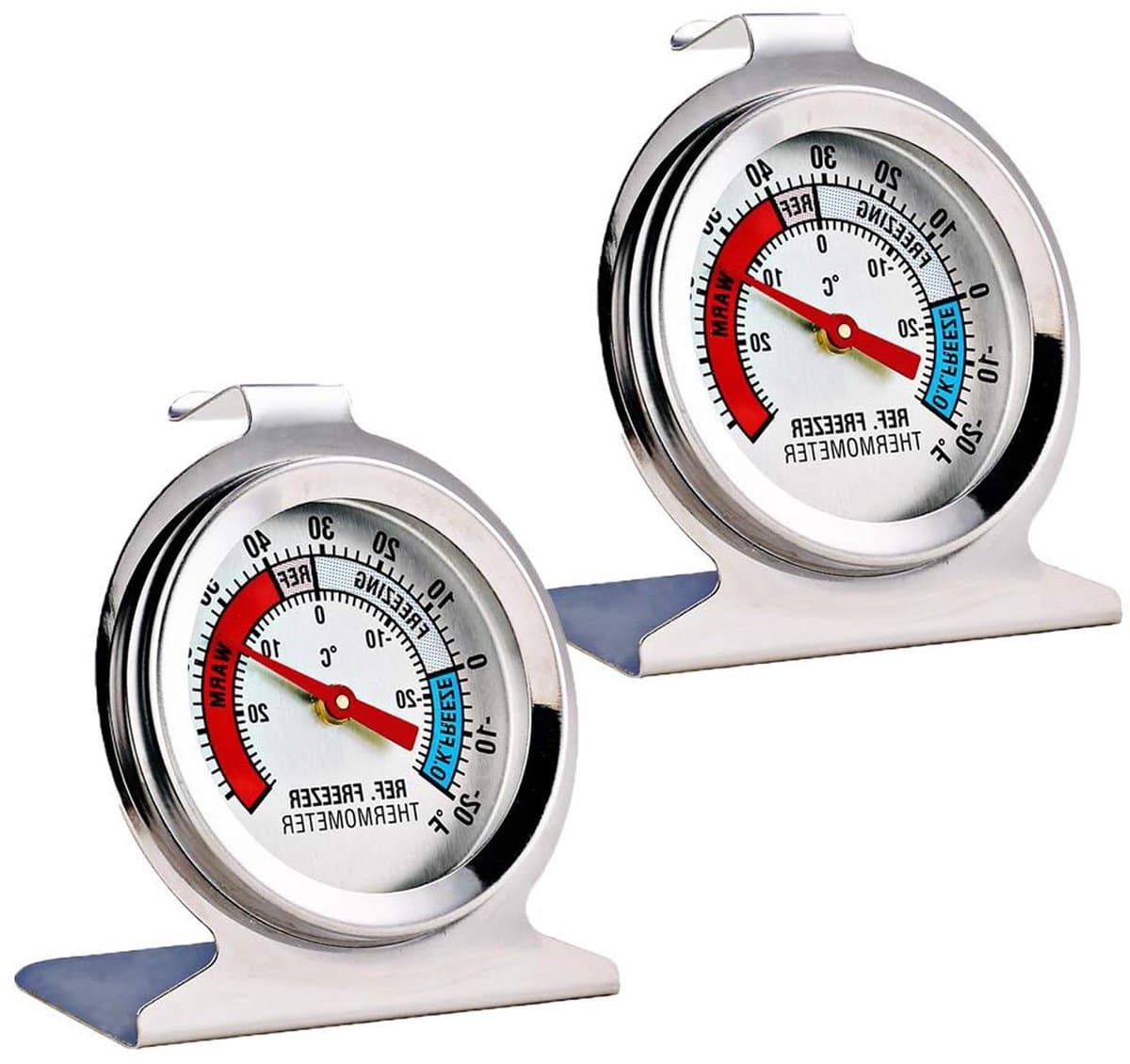 Koelkast Thermometer - Vriezer Meter - Voedsel Bewaren - Geen Batterij Nodig - 2 Stuks - Zilver