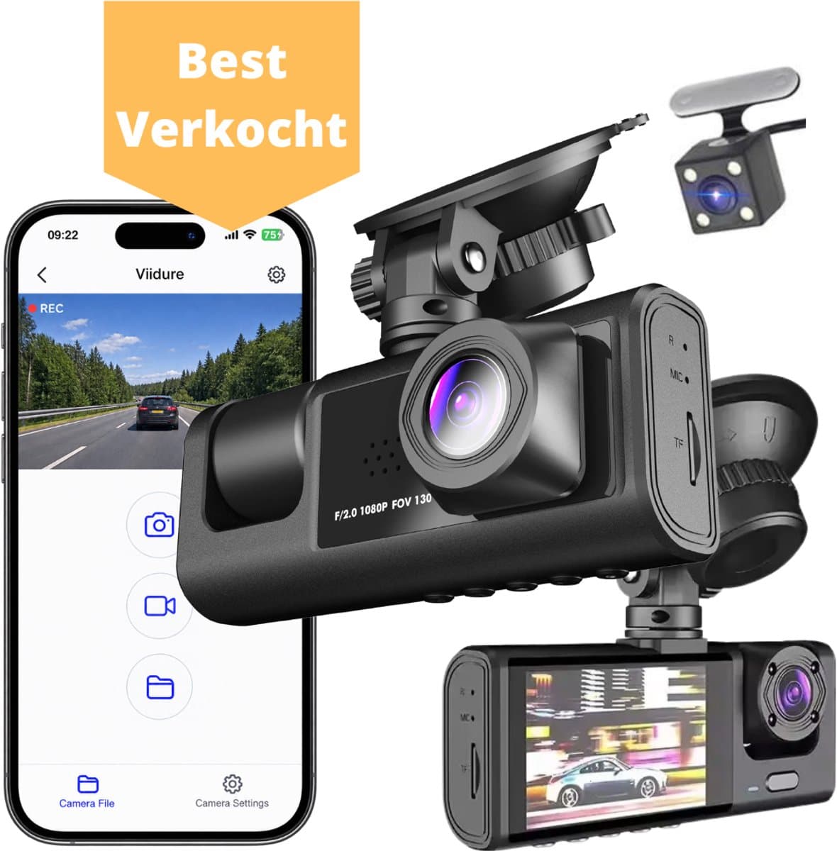 JML Dashcam V3 – Dashcam voor auto - Voor-Achter- en Binnencamera – 2K QHD – Nachtzicht – Parkeerbeveiliging – Loop recording