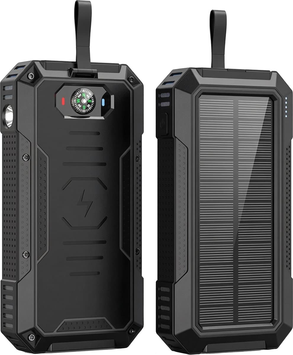 Lugia Solar Powerbank 27.000 mAh - 22.5W Snelladen - Draadloos Opladen 15W - Zonnepaneel - USB-C & USB-A - LED Display - Zaklamp - Outdoor - Zwart