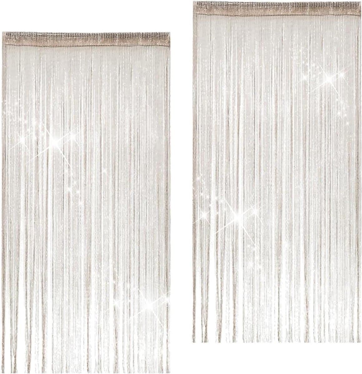 Glitter Koordgordijnen - Draadgordijnen Kralen - Ruimte Verdelen - Handgemaakt Ontwerp - 2 Stuks 100x200cm - Champagne