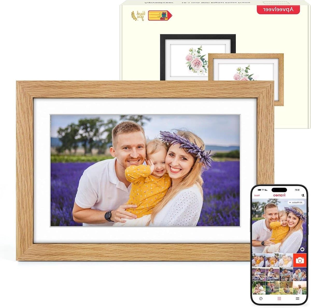 Digitale Fotolijst - WiFi Hout - Foto's Delen - Eiken Houten Frame - 10.1 Inch HD - Houtkleur