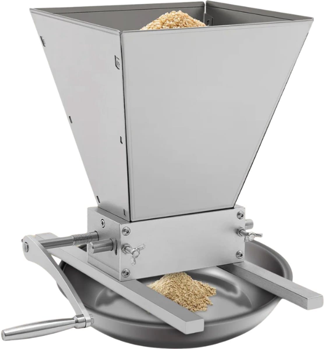 G&G graanmolen - Moutmolen - Kruidenmolen - Graan pletter - Handmatig - 4 Liter - 2 Metalen Rollen - RVS - Verstelbaar - Zilver