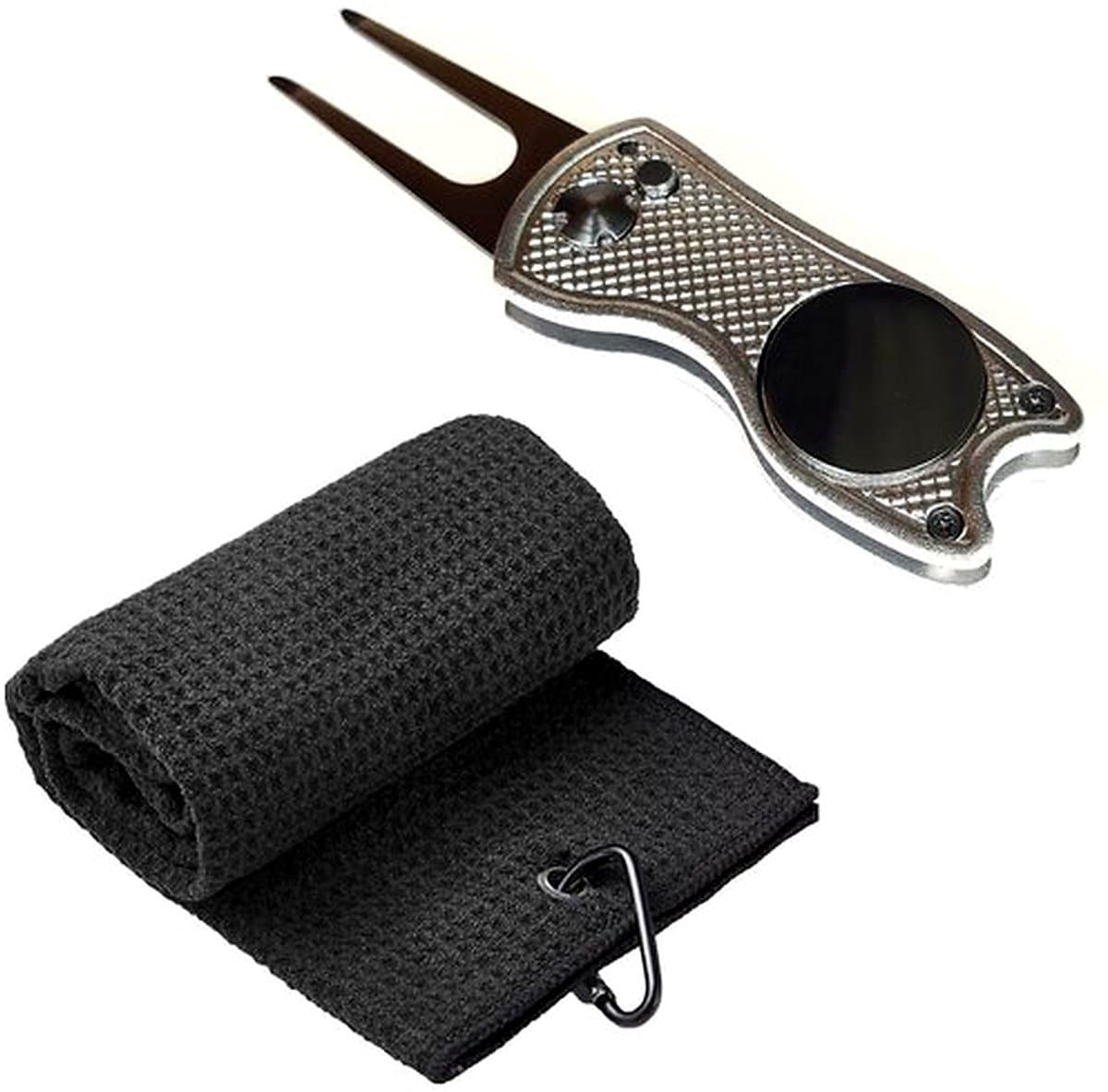 Jobber Sports - Golf Accessoires - Golfhanddoek + Pitchfork - Zwart