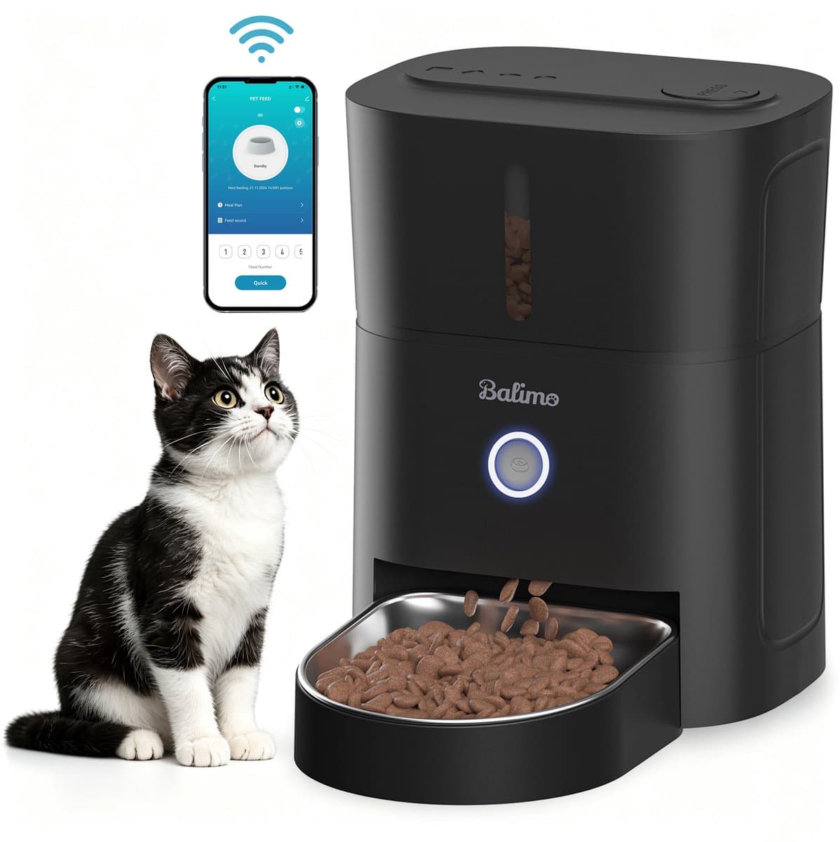 Balimo Automatische Voerbak Wit - Voerdispenser 3L - WiFi Voerautomaat met App - Smartphone Besturing - Voor Katten en Hondenvoer - Alleen voor Droogvoer