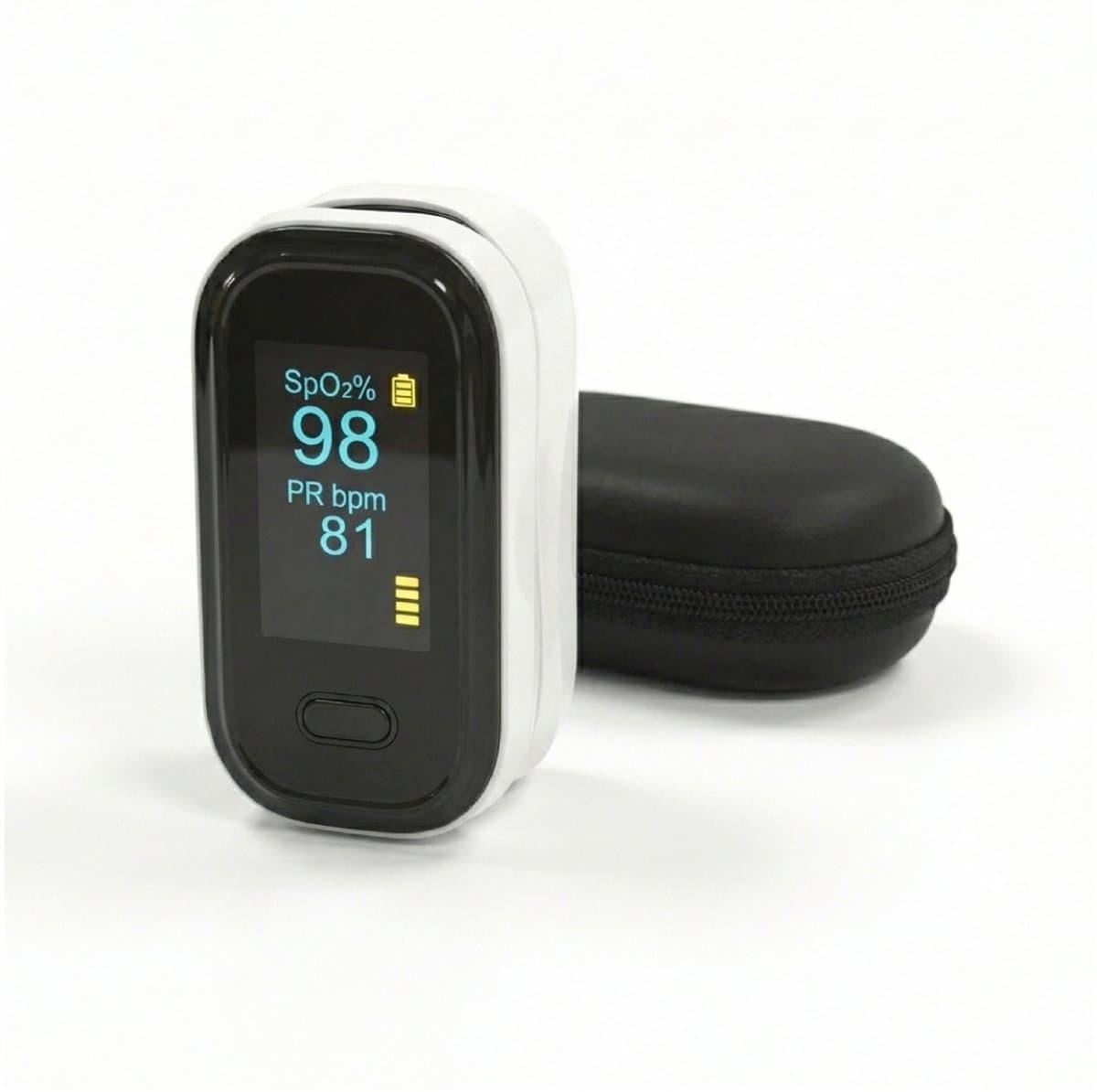 BDM CARE ® Medische Saturatiemeter - Saturatiemeter zuurstofmeter vinger - Zuurstofmeter Vinger inclusief Hartslagmeter - Pulse Oximeter - Gratis opberghoes - (Incl. batterijen)