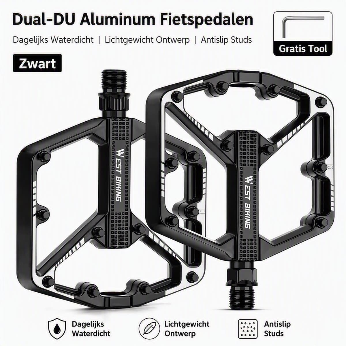 Aluminium Fietspedalen Antislip – Lichtgewicht & Waterdicht – Platform Pedalen voor MTB, E-bike, Trekkingfiets en Stadsfiets – Zwart