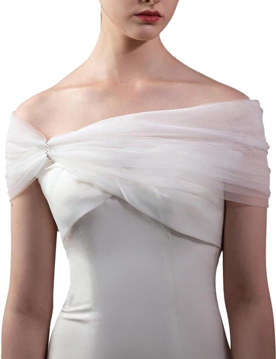 Witte tule bruidssjaal voor bruiloft, pofjurk accessoire.