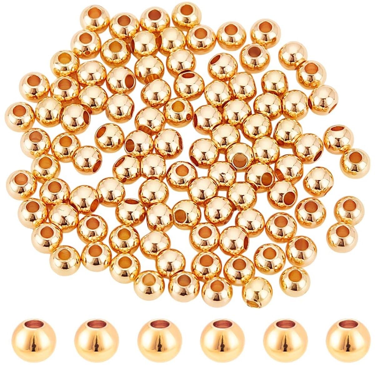 Dailygoods- Spacer Kralen 100 Stuks - 14K Verguld - Gouden Bal - Messing - Losse Kralen - Gat: 1,5 mm - Geschikt voor Sieraden Maken