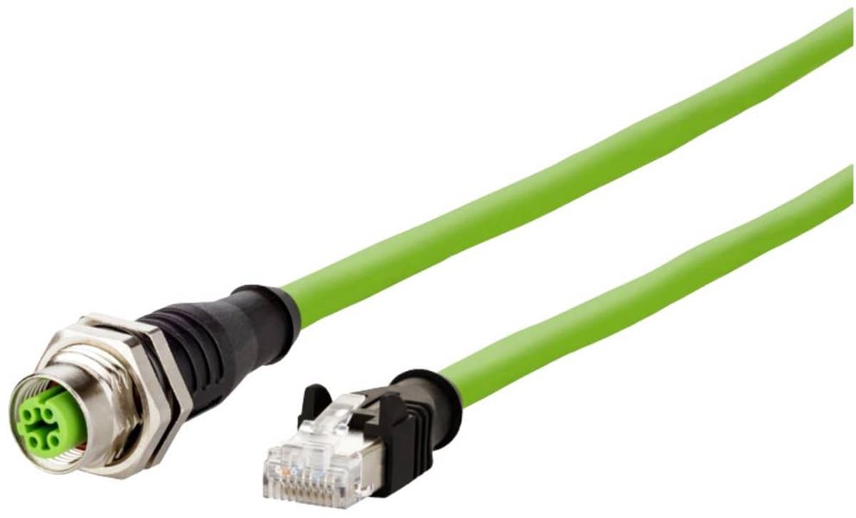Metz Connect 142M4D25050 M12 Netwerkkabel, patchkabel CAT 5e S/UTP 5.00 m Groen PUR-mantel, Zuurbestendig, Ozonbestendi
