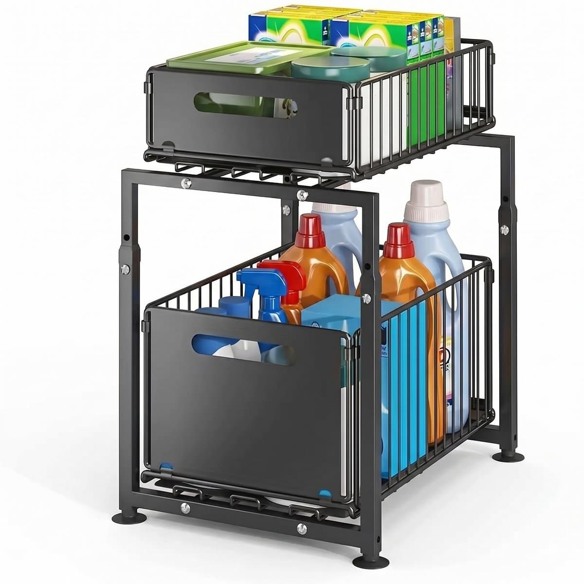 NordHaus Uittrekbare Kastorganizer - Ondergootsteen Organizer - Keuken Opbergrek - In Hoogte Verstelbaar - 37,5 x 29 cm Zwart