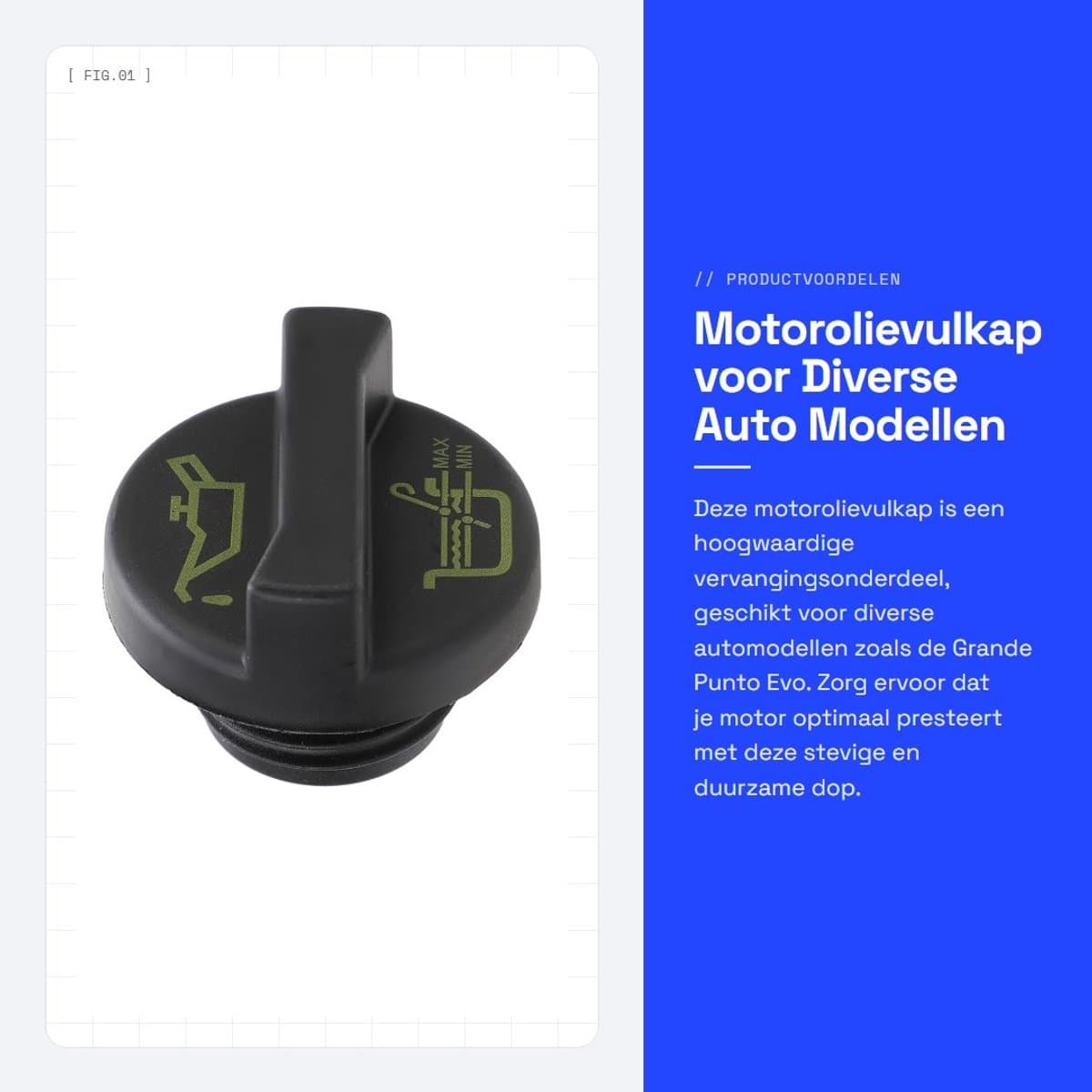 Dailygoods- Motorolievulkap Vervanging 500 Grande Punto Evo 1.2 8V - Stevig ABS - Roestbestendig - Veilig Afdichtingsmechanisme - Duurzaam - OE-nummer 71740676 - Oliedop